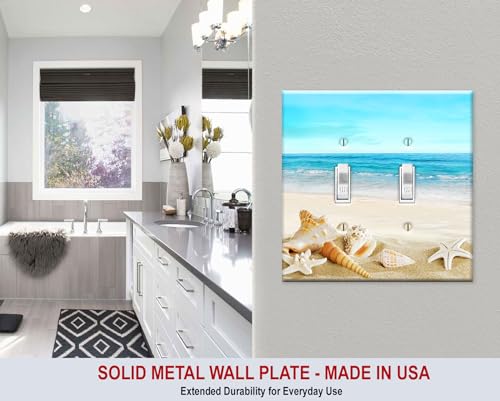 Art Plates - 2 Gang Toggle Metal Decorative Metal Wall Plate - Two Gang Toggle Switch Plate Cover - Seashells on the Beach (Made in the USA) - Image 3