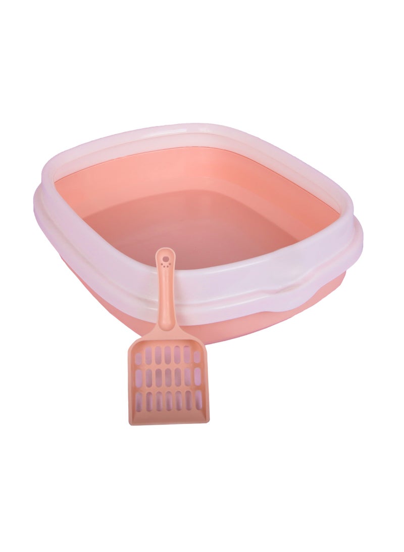 HAPPY PUSS Cat litter plastic box, large Size with high sides, detachable with free cat litter shovel. Pink color - Image 1
