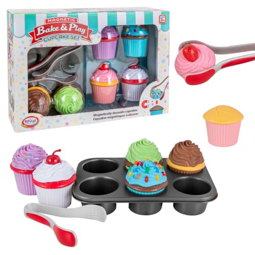 Popular Playthings Magnetic Bake Play Cupcakes Toy Set Pretend Cupcake Kitchen Kit for Kids Gifts for Toddler Girls 20 Pieces - Image 1