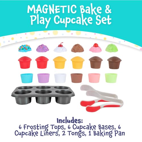 Popular Playthings Magnetic Bake Play Cupcakes Toy Set Pretend Cupcake Kitchen Kit for Kids Gifts for Toddler Girls 20 Pieces - Image 5