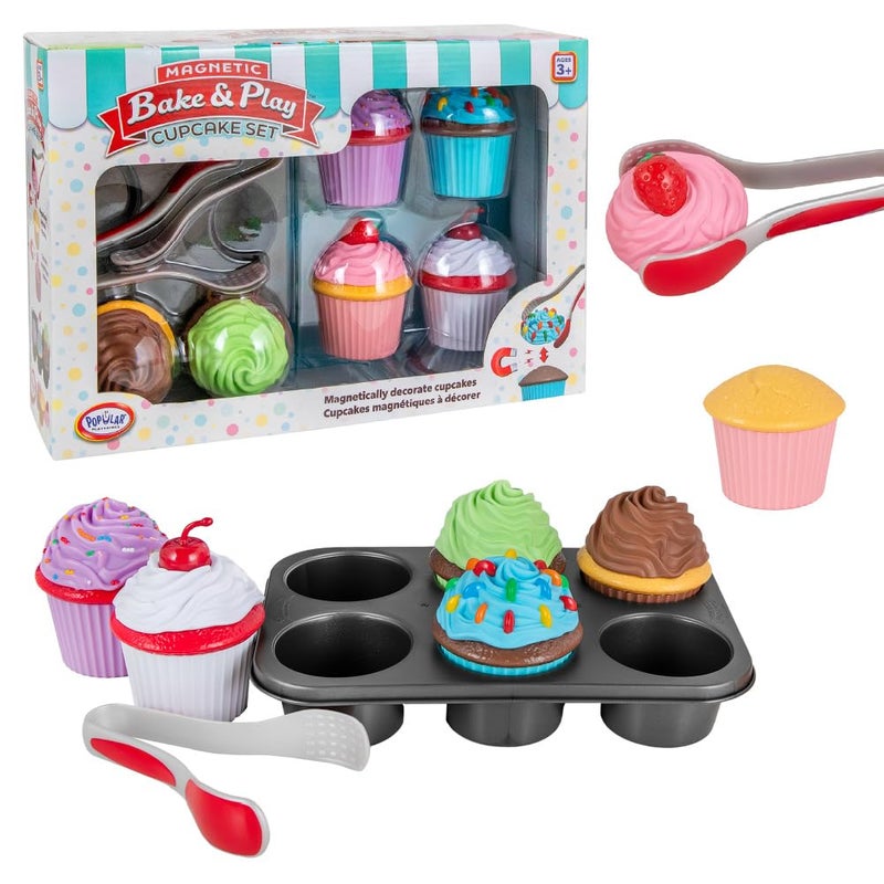 Popular Playthings Magnetic Bake Play Cupcakes Toy Set Pretend Cupcake Kitchen Kit for Kids Gifts for Toddler Girls 20 Pieces - Image 3