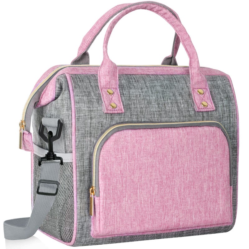 IDEATECH Insulated Lunch Bag Reusable Lunch Bags for Women Pink Cute Lunch Cooler Bag Leak Proof Tote Bag with Adjustable Shoulder Strap for Women Work Office Picnic BeachPink