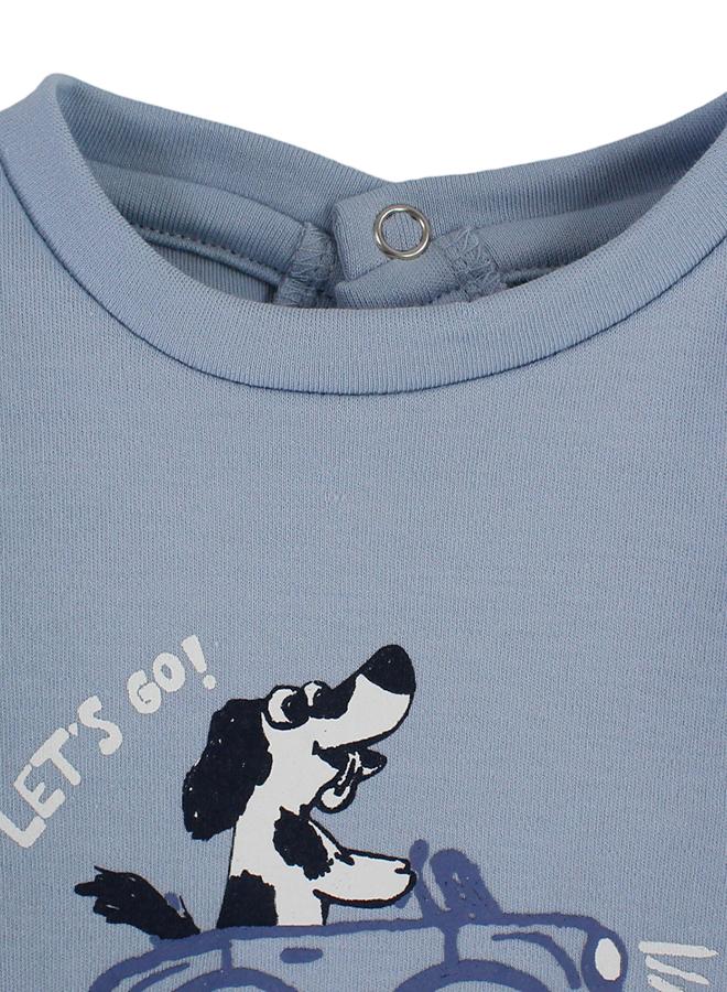 بمبيلو تيشيرت قطني للاولاد الصغار الصغار – أزرق فاتح مع طباعة كلب يقود سيارة - Image 3