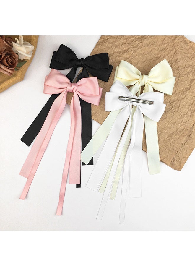 4 قطع حريري الساتان الشعر القوس كليب ، الشعر الشريط القوس مع ذيل شرابة طويل ، حامل ذيل الحصان الشعر المشاذيب مخلب الملحقات - Image 2