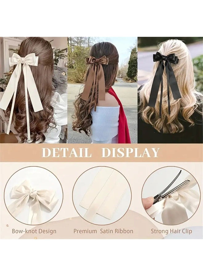 4 قطع حريري الساتان الشعر القوس كليب ، الشعر الشريط القوس مع ذيل شرابة طويل ، حامل ذيل الحصان الشعر المشاذيب مخلب الملحقات - Image 3