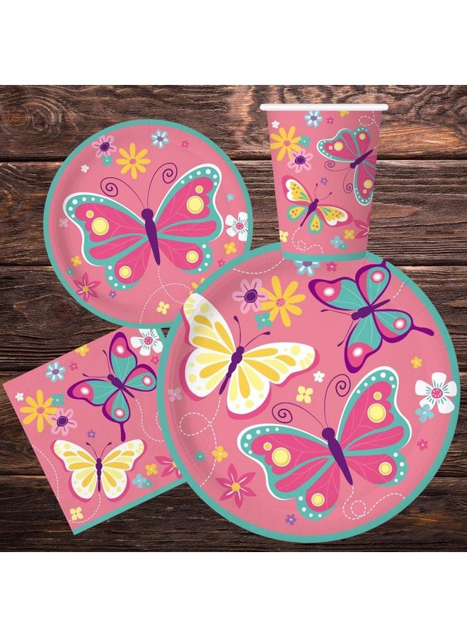 Oojami تكفي 24 ضيفًا على شكل فراشة لحفلات أعياد الميلاد، مجموعة أطباق عشاء مقاس 9 بوصات، أطباق حلوى مقاس 7 بوصات، مناديل بسعة 9 أونصة، 14 قطعة على شكل فراشة دوامية، لوازم تزيين حفلات أعياد الميلاد - Image 3