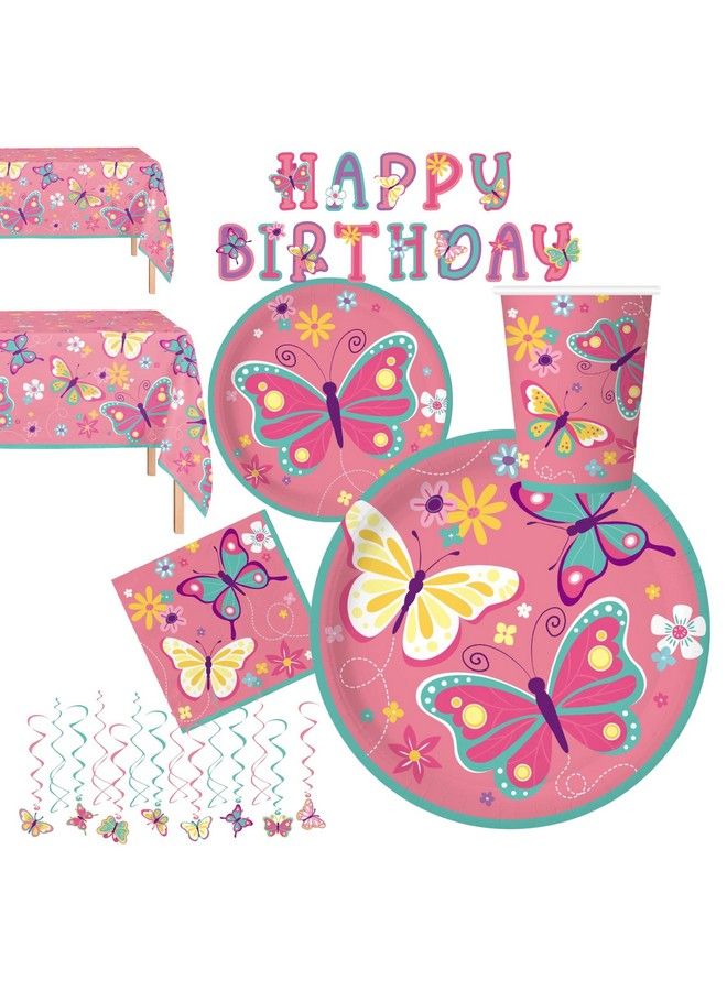 Oojami تكفي 24 ضيفًا على شكل فراشة لحفلات أعياد الميلاد، مجموعة أطباق عشاء مقاس 9 بوصات، أطباق حلوى مقاس 7 بوصات، مناديل بسعة 9 أونصة، 14 قطعة على شكل فراشة دوامية، لوازم تزيين حفلات أعياد الميلاد - Image 2