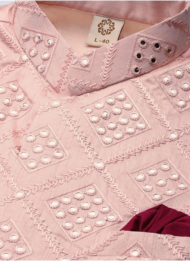 PRASHA - Men's Pink Poly viscose Jacket, Kurta and Pyjama Set - Image 1