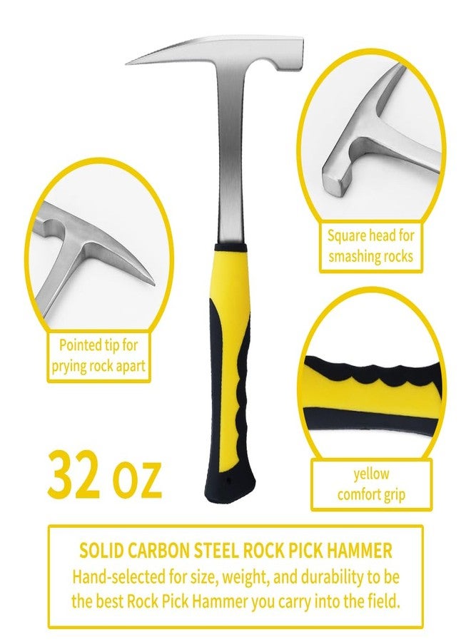 YTYLSJ 16-Piece Geological Rock Hammer Kit, Portable 32-ounce Hammer and Chisel Backpack Set, Suitable for Rock Hunting, Gold Mining, a Geological Gift for Children and Adults. (yellow) - Image 3