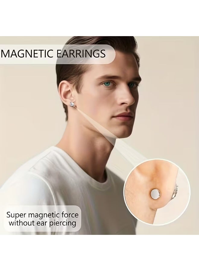 aeen 4 Pairs Magnetic Clip-On Earrings | Non-Piercing CZ Studs in 304 Stainless Steel for Men & Women - Image 4