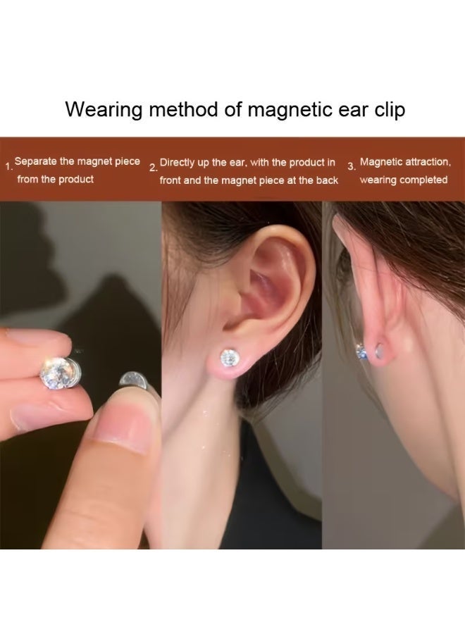 aeen 4 Pairs Magnetic Clip-On Earrings | Non-Piercing CZ Studs in 304 Stainless Steel for Men & Women - Image 5