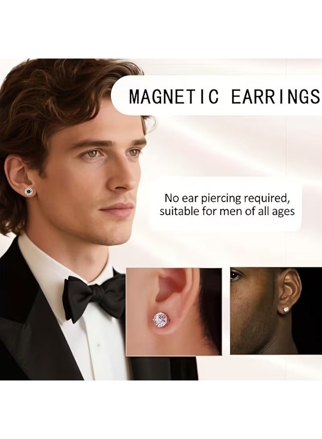 aeen 4 Pairs Magnetic Clip-On Earrings | Non-Piercing CZ Studs in 304 Stainless Steel for Men & Women - Image 3
