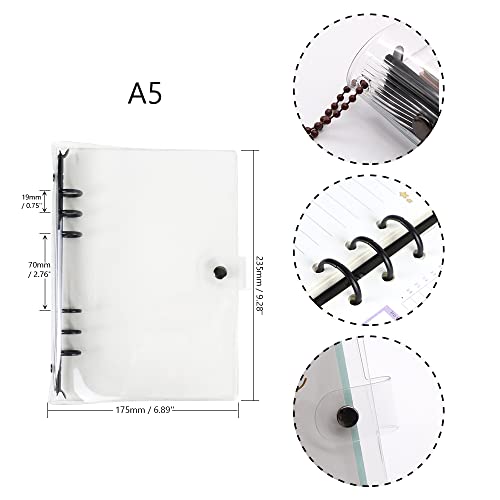 Mogoostry A5 Binder Cover Clear Soft PVC Binders Black Round 6 Ring Snap Button Loose Leaf Folder Refillable Notebook Binder Shell Protector - Image 2