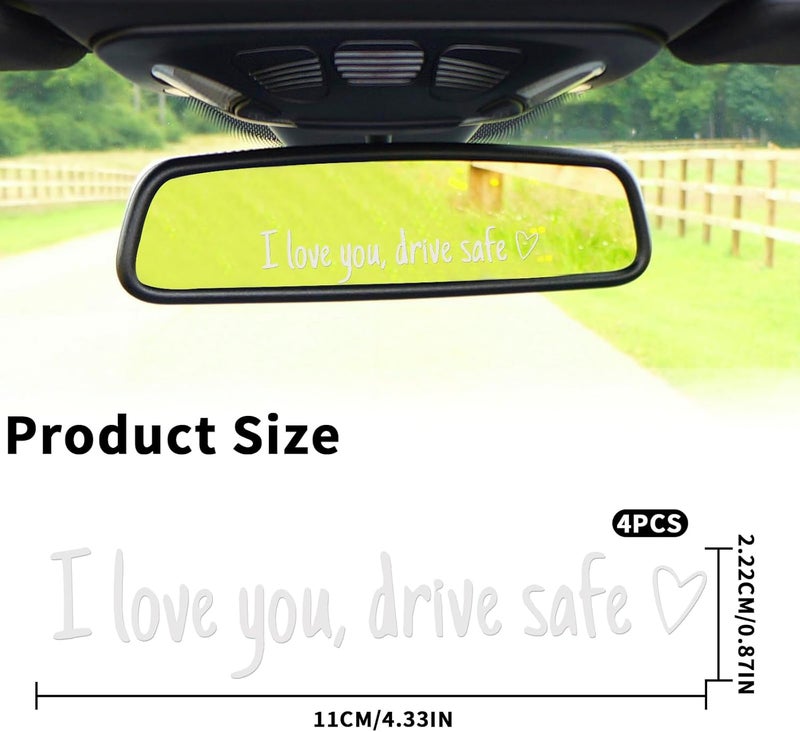 Aecsze I Love You Drive Safe Rearview Mirror Sticker,4PCS Rear View Mirror Sticker, Drive Safe I Love You is a Great Gift to Express Your Love to Your Significant Other or Family Practical versatile construction - Image 2