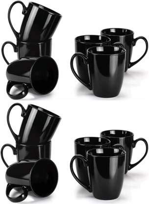 LVOOK Proclain Bone China Plain Solid Tableware Tea Coffee Mug and Cup Sets| Pack of 12- (Black, 220 ML) - Image 3