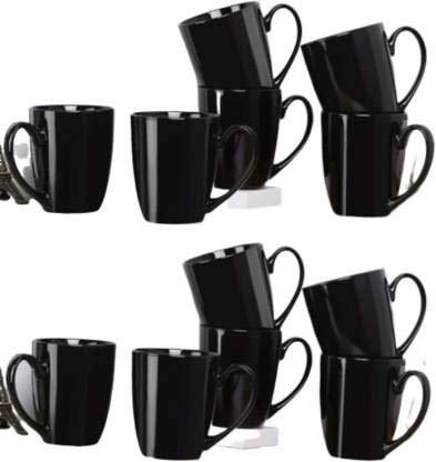 LVOOK Proclain Bone China Plain Solid Tableware Tea Coffee Mug and Cup Sets| Pack of 12- (Black, 220 ML) - Image 2
