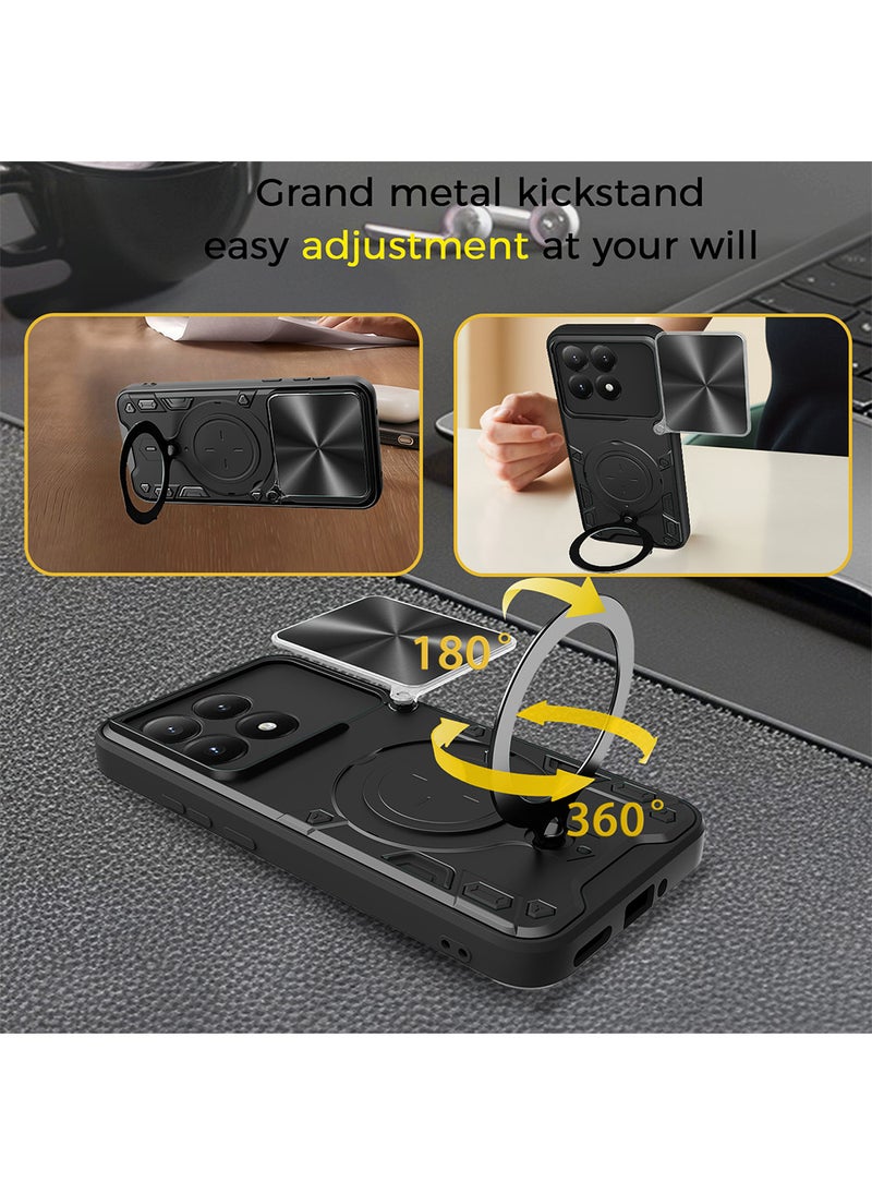 غطاء هاتف لـ Xiaomi 17 مع غطاء للكاميرا وحامل حلقي، وحامل سيارة مغناطيسي متوافق، وغطاء واقي صلب من الخلف وحواف ناعمة مقاوم للصدمات - Image 3