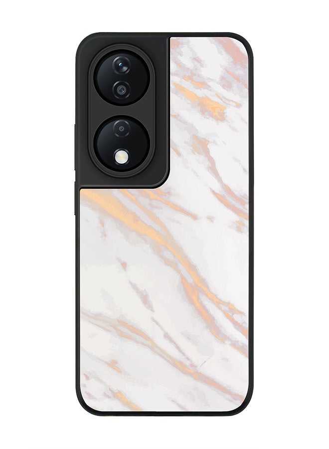Stylizedd Rugged Black Edge Case for Honor X7b, Slim fit Soft Case Flexible Rubber Edges Anti Drop TPU Gel Thin Cover -  Marble Print Gold Grey - Image 1