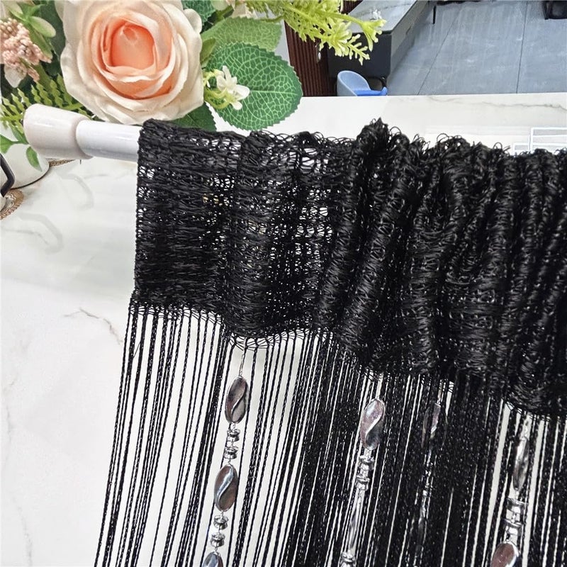 ave split 100cmX200cm Decorative Door String Curtain Beads Wall Panel Fringe Window Room Divider Blind for Wedding Coffee House Restaurant Parts Door Divider Beads Tassel Screen Decoration (black25) - Image 3