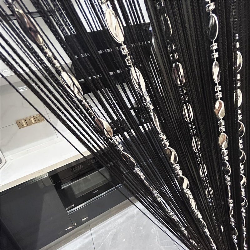 ave split 100cmX200cm Decorative Door String Curtain Beads Wall Panel Fringe Window Room Divider Blind for Wedding Coffee House Restaurant Parts Door Divider Beads Tassel Screen Decoration (black25) - Image 1