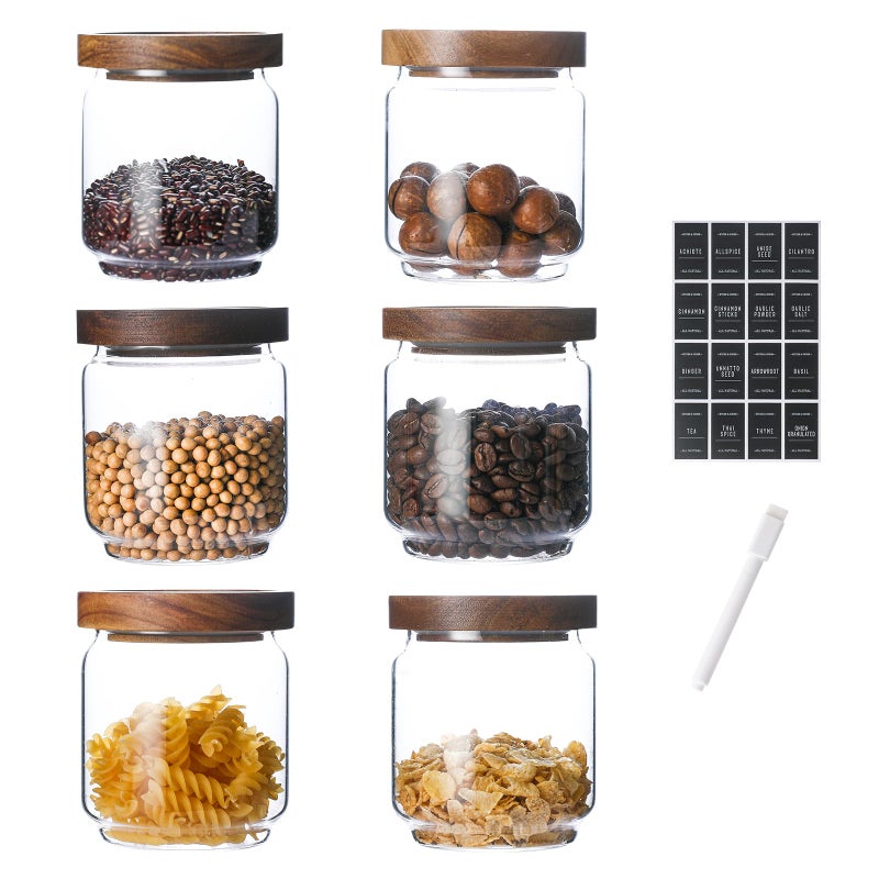 Homtop Glass Jars with Wood Lids 6 Pack with 112 Labels  15 OZ Storage Food Canister for Coffee| Sugar| Snacks| Nuts - Image 1