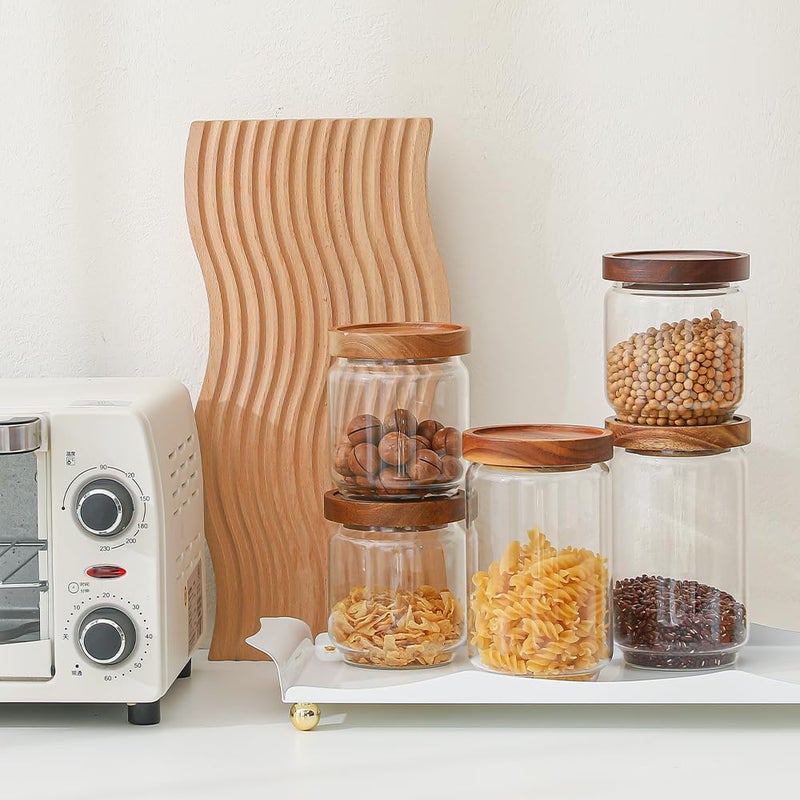 Homtop Glass Jars with Wood Lids 6 Pack with 112 Labels  15 OZ Storage Food Canister for Coffee| Sugar| Snacks| Nuts - Image 4