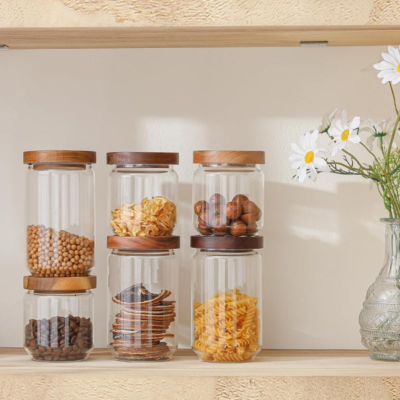 Homtop Glass Jars with Wood Lids 6 Pack with 112 Labels  15 OZ Storage Food Canister for Coffee| Sugar| Snacks| Nuts - Image 5