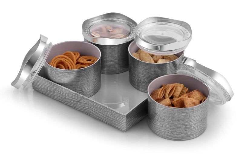 Nabhya Millenium 4pc Multipurpose Airtight Dry Fruit Containers Set With Lid Serving Tray For Plastic Dry Food Storage Box I Gifting Set I Grey 4PC - Image 1
