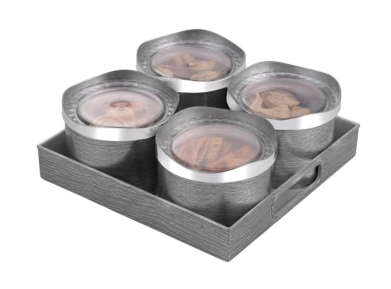 Nabhya Millenium 4pc Multipurpose Airtight Dry Fruit Containers Set With Lid Serving Tray For Plastic Dry Food Storage Box I Gifting Set I Grey 4PC - Image 2