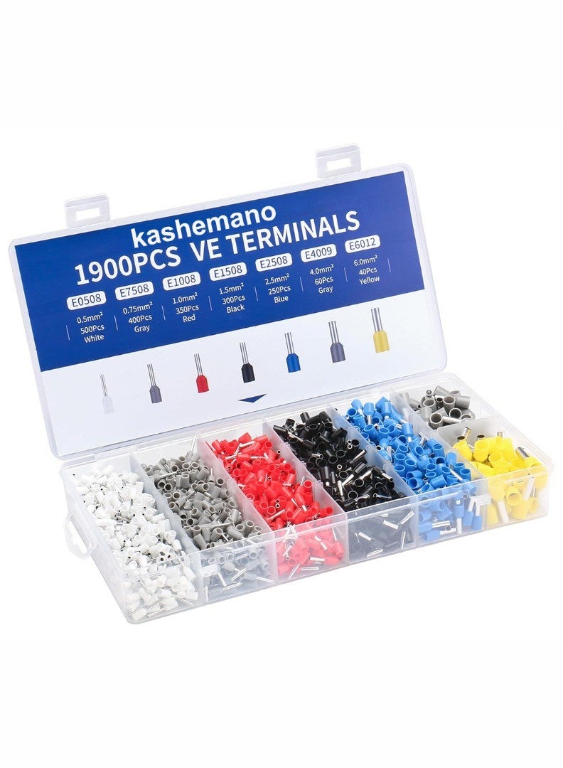 كاشيمانو مجموعة متنوعة من 1900 قطعة من طرفي الطويق المعبأة بمقاسات 0.5 مم² لغاية 6 مم² AWG10-22. - Image 1