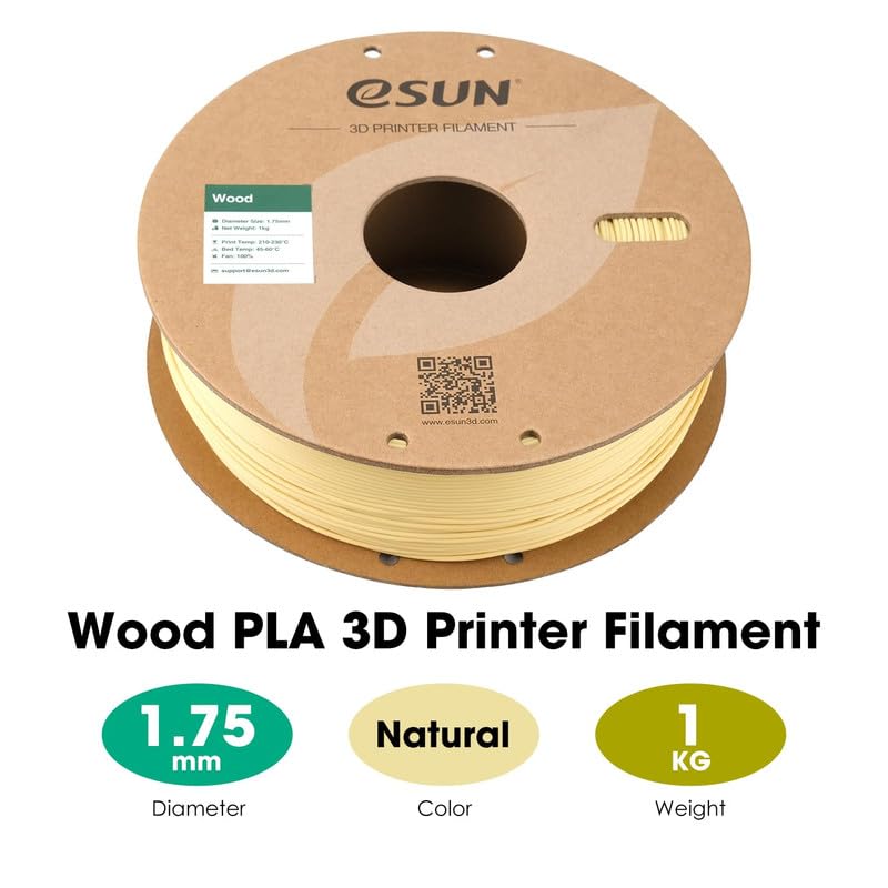 3idea خيوط e-Sun الخشبية PLA بقطر 1.75 مم، خيوط PLA للطابعات ثلاثية الأبعاد، بكرة كرتونية 1 كجم لخيوط الطباعة ثلاثية الأبعاد للطابعات ثلاثية الأبعاد، طبيعية - Image 2