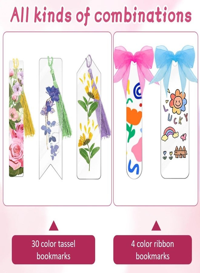 Pletpet DIY Bookmark Set - 50+75PCS Acrylic Bookmarks, 5 Shapes, Transparent, With 30P Tassels, 4 Rolls Ribbon, 40P Flower Stickers, Storage Box - Image 3