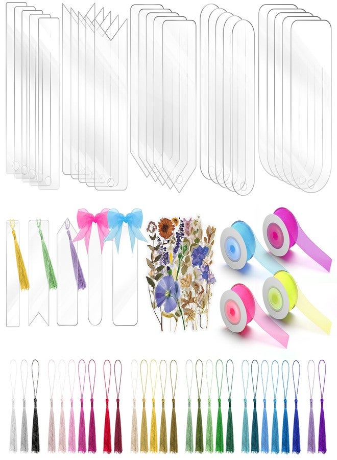 Pletpet DIY Bookmark Set - 50+75PCS Acrylic Bookmarks, 5 Shapes, Transparent, With 30P Tassels, 4 Rolls Ribbon, 40P Flower Stickers, Storage Box - Image 1