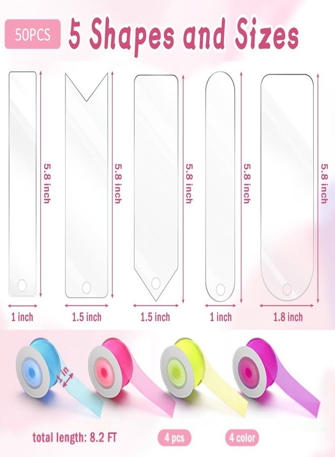 Pletpet DIY Bookmark Set - 50+75PCS Acrylic Bookmarks, 5 Shapes, Transparent, With 30P Tassels, 4 Rolls Ribbon, 40P Flower Stickers, Storage Box - Image 2
