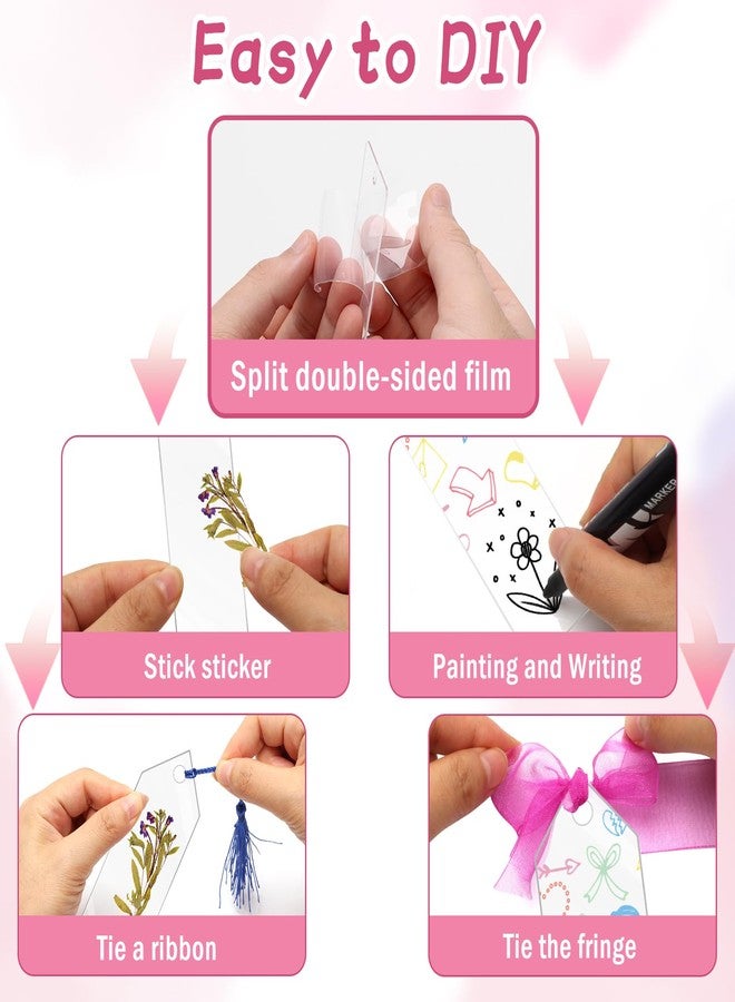 Pletpet DIY Bookmark Set - 50+75PCS Acrylic Bookmarks, 5 Shapes, Transparent, With 30P Tassels, 4 Rolls Ribbon, 40P Flower Stickers, Storage Box - Image 4