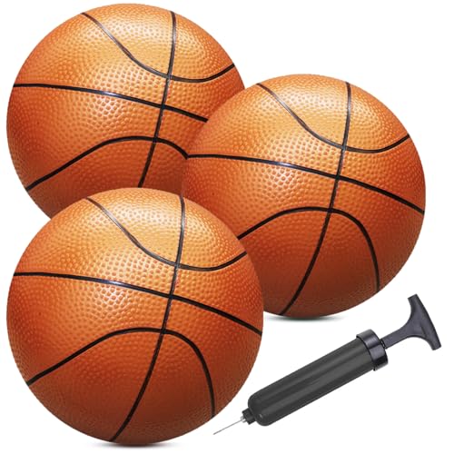 ABAJI Mini 3 Pack 5 inch Toy Basketballs Ball Pump Needle Rubber Material Mini Hoop Toddlers Kids Teenagers Swimming Pool Indoors Outdoors - Image 1