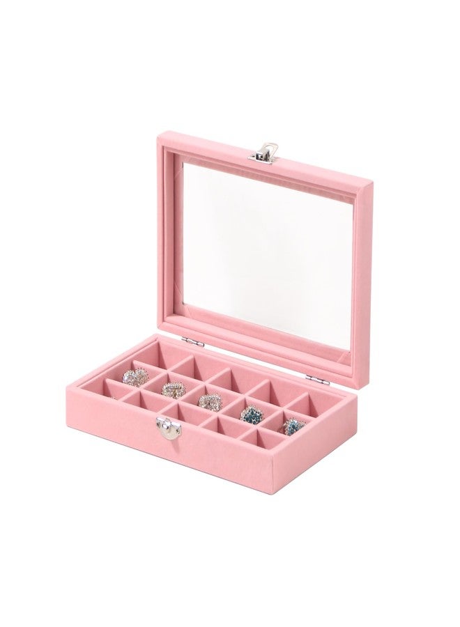 Pengup Travel Jewelry Box,Small Jewelry Case,Rings Earrings Cufflinks Organizer for Girls (Pink, 15 Grids) - Image 1
