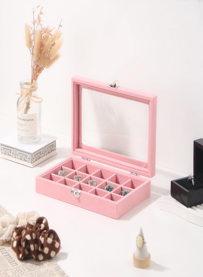 Pengup Travel Jewelry Box,Small Jewelry Case,Rings Earrings Cufflinks Organizer for Girls (Pink, 15 Grids) - Image 2