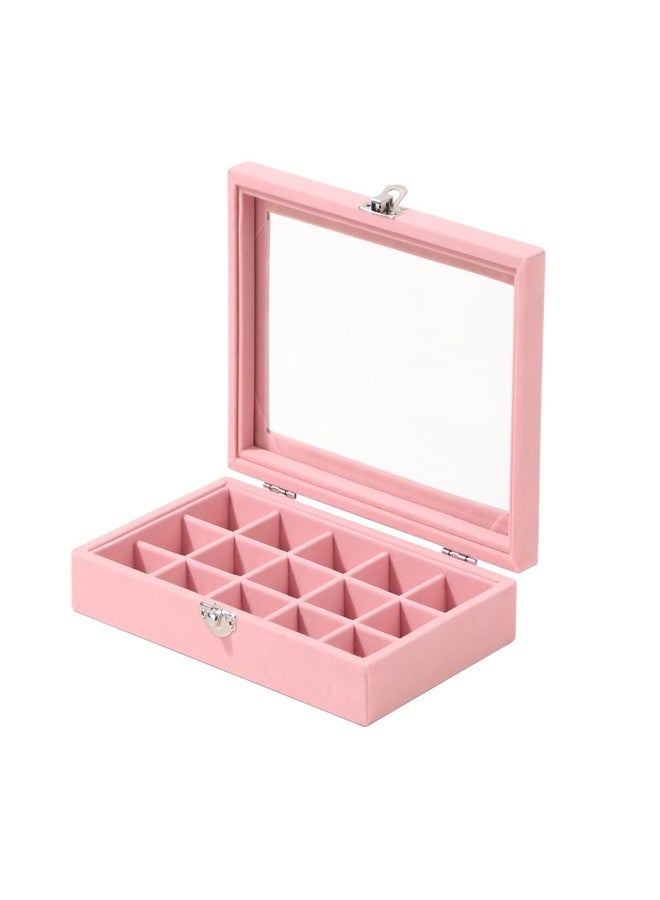 Pengup Travel Jewelry Box,Small Jewelry Case,Rings Earrings Cufflinks Organizer for Girls (Pink, 15 Grids) - Image 3