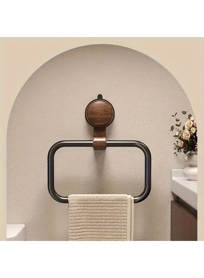 No Drill Suction Cup Towel Rack Black Walnut Wood Wall Mount Bathroom Hook Rust Proof Space Saving Multifunctional Storage Rack For Kitchen Dorm Shower - Image 5