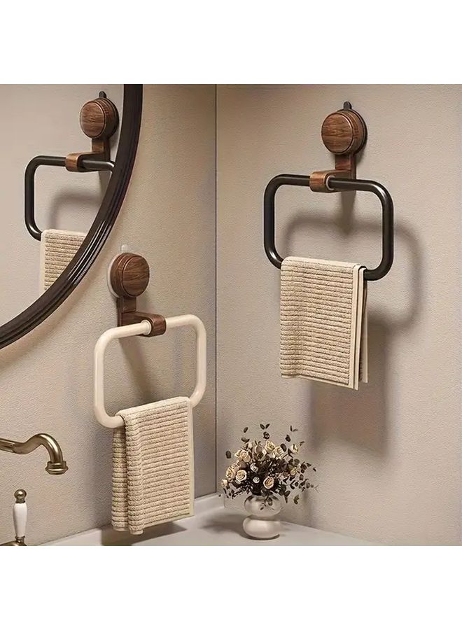 No Drill Suction Cup Towel Rack Black Walnut Wood Wall Mount Bathroom Hook Rust Proof Space Saving Multifunctional Storage Rack For Kitchen Dorm Shower - Image 1