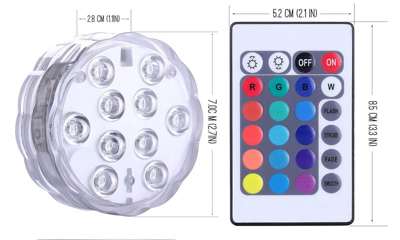 OYRIS أضواء سبوت LED مضادة للماء تعمل بالبطارية مع تحكم عن بعد لحمام السباحة، حوض السمك، الحوض، مزهرية الأكواريوم، الحمام تحت الماء، حوض السمك، ديكور الزفاف وديwali (16 لون، عبوة-2) - Image 2