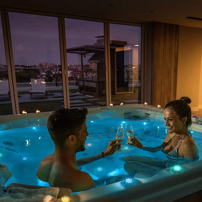 OYRIS أضواء سبوت LED مضادة للماء تعمل بالبطارية مع تحكم عن بعد لحمام السباحة، حوض السمك، الحوض، مزهرية الأكواريوم، الحمام تحت الماء، حوض السمك، ديكور الزفاف وديwali (16 لون، عبوة-2) - Image 4