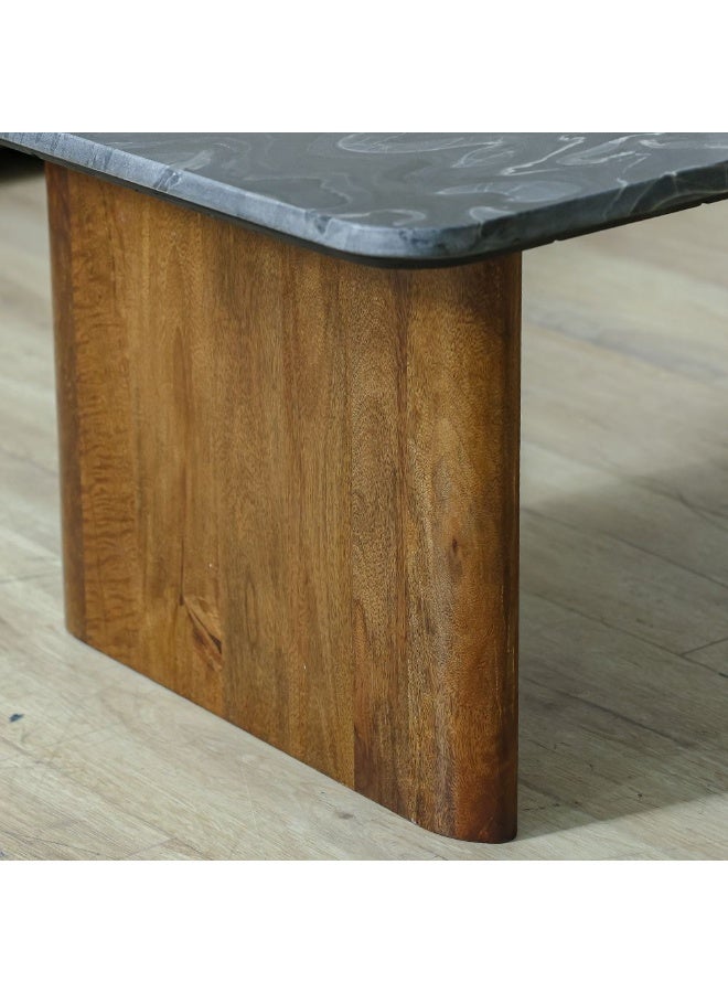 DANUBE HOME York Marble Top Coffee Table - Elegant Black/Walnut Finish, Solid Wood & Marble Design for Living Room, Stylish Furniture, Size: L130xW70xH45cm - Image 2