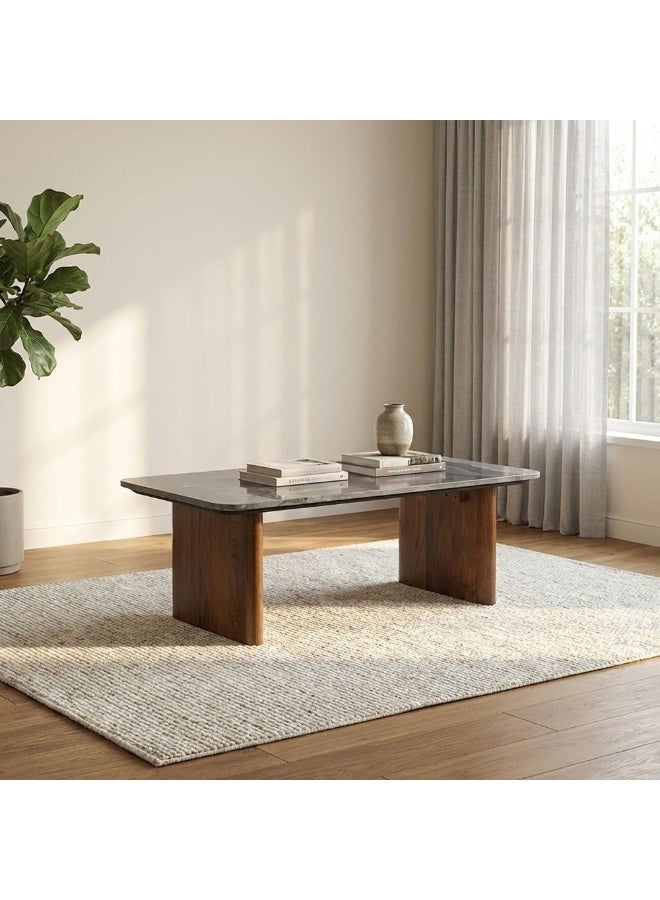 DANUBE HOME York Marble Top Coffee Table - Elegant Black/Walnut Finish, Solid Wood & Marble Design for Living Room, Stylish Furniture, Size: L130xW70xH45cm - Image 1