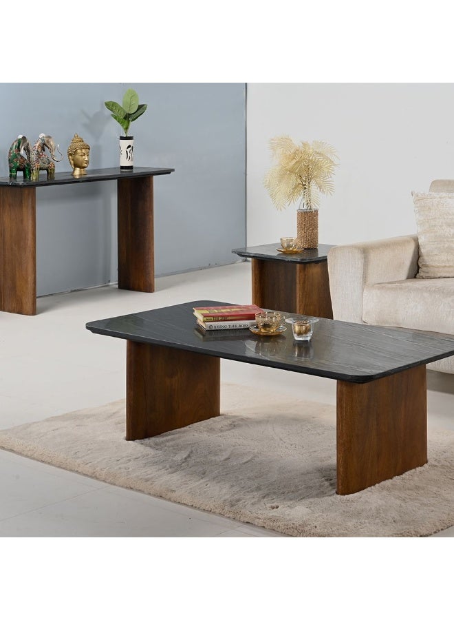 DANUBE HOME York Marble Top Coffee Table - Elegant Black/Walnut Finish, Solid Wood & Marble Design for Living Room, Stylish Furniture, Size: L130xW70xH45cm - Image 5
