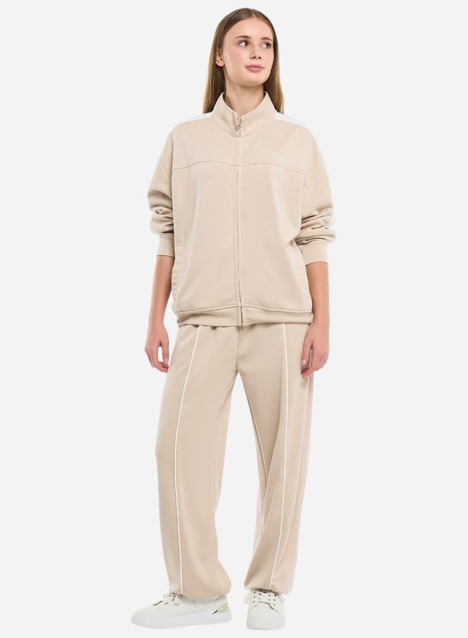 victor and jane Beige Contrast Stripe Track Jacket and Joggers Co-Ords - Image 1
