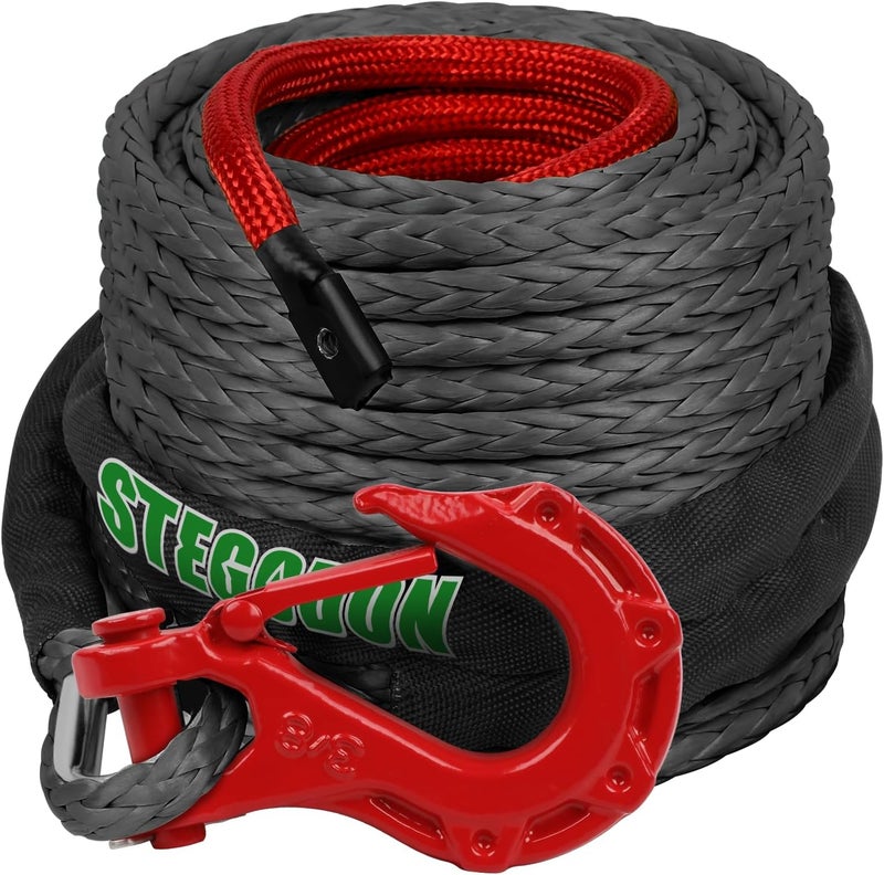 STEGODON Synthetic Winch Rope, 3/8'' x 85ft 25,000LBS Synthetic Winch Line 3/8 Winch Cable Replacement Synthetic Rope with Forged Winch Hook for 4WD Off Road Vehicle SUV Truck(Black) - Image 1
