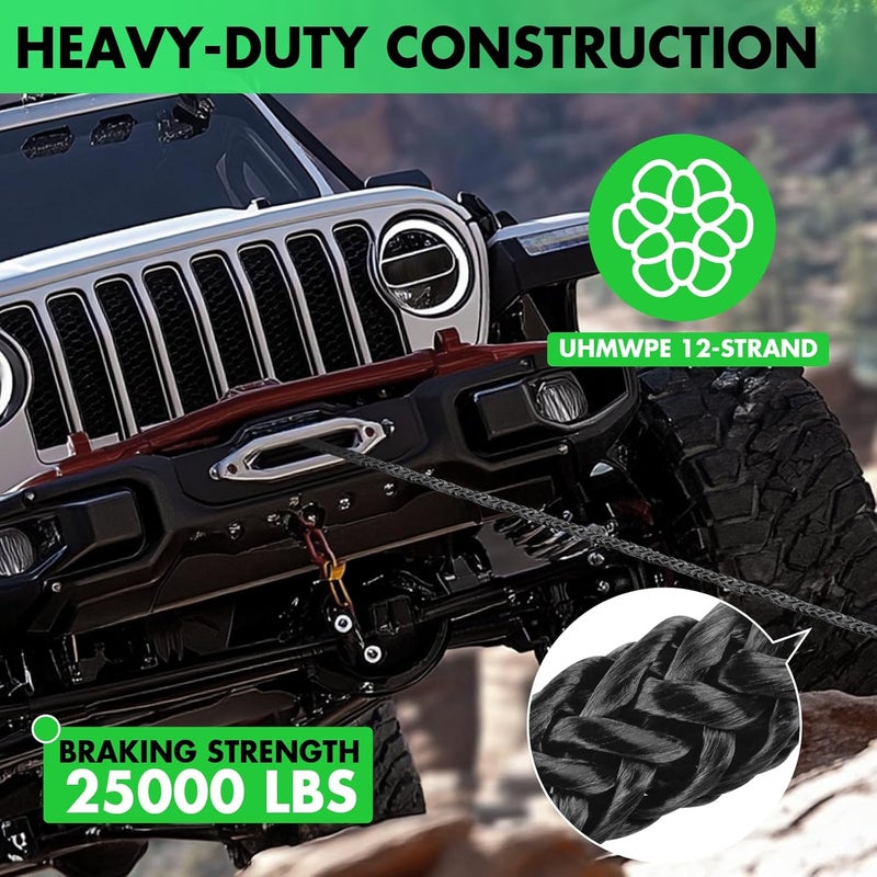 STEGODON Synthetic Winch Rope, 3/8'' x 85ft 25,000LBS Synthetic Winch Line 3/8 Winch Cable Replacement Synthetic Rope with Forged Winch Hook for 4WD Off Road Vehicle SUV Truck(Black) - Image 5
