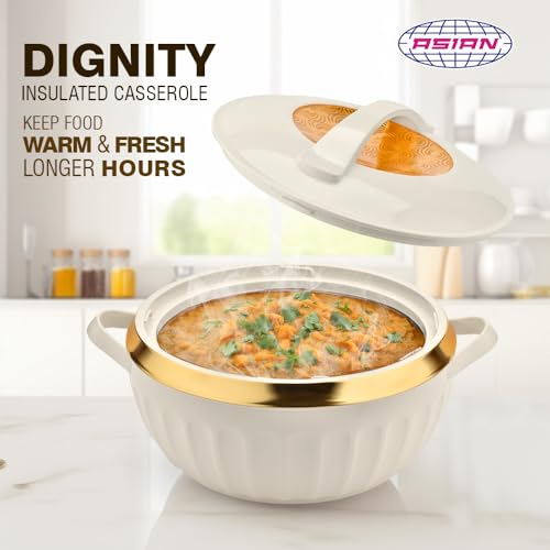 Asian Plastowares Dignity Casserole 2500ml | Premium Insulated Hotpot with Inner Steel Lid | Elegant Diwali Gift Set | Festive Dinnerware Gift Box | Beige - Image 3